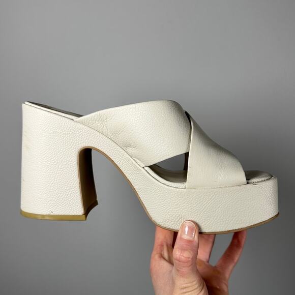 Dolce Vita Cream Chunky Platform Leather Wonder Heels Women's 8.5 - Picture 12 of 14